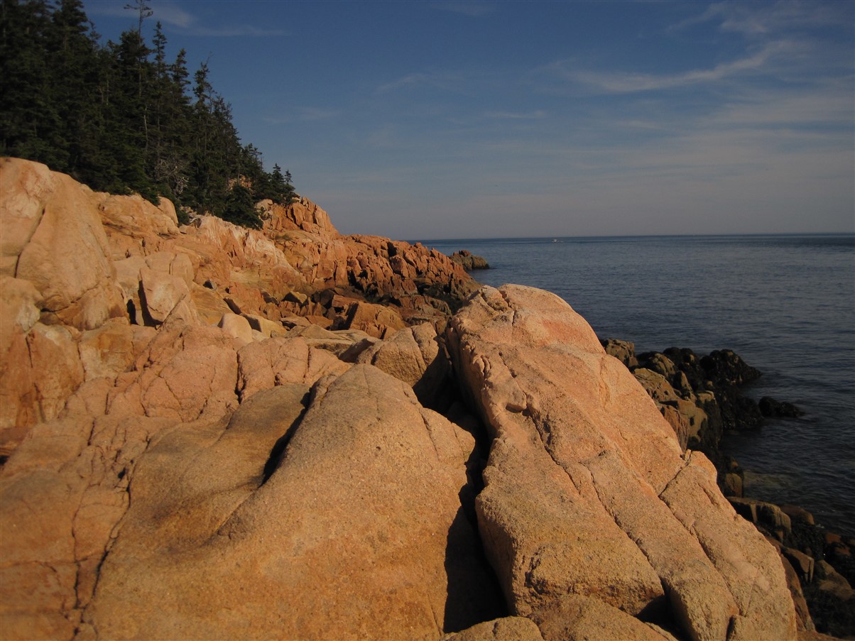 Pink granite coastal rocks at Acadia National Park